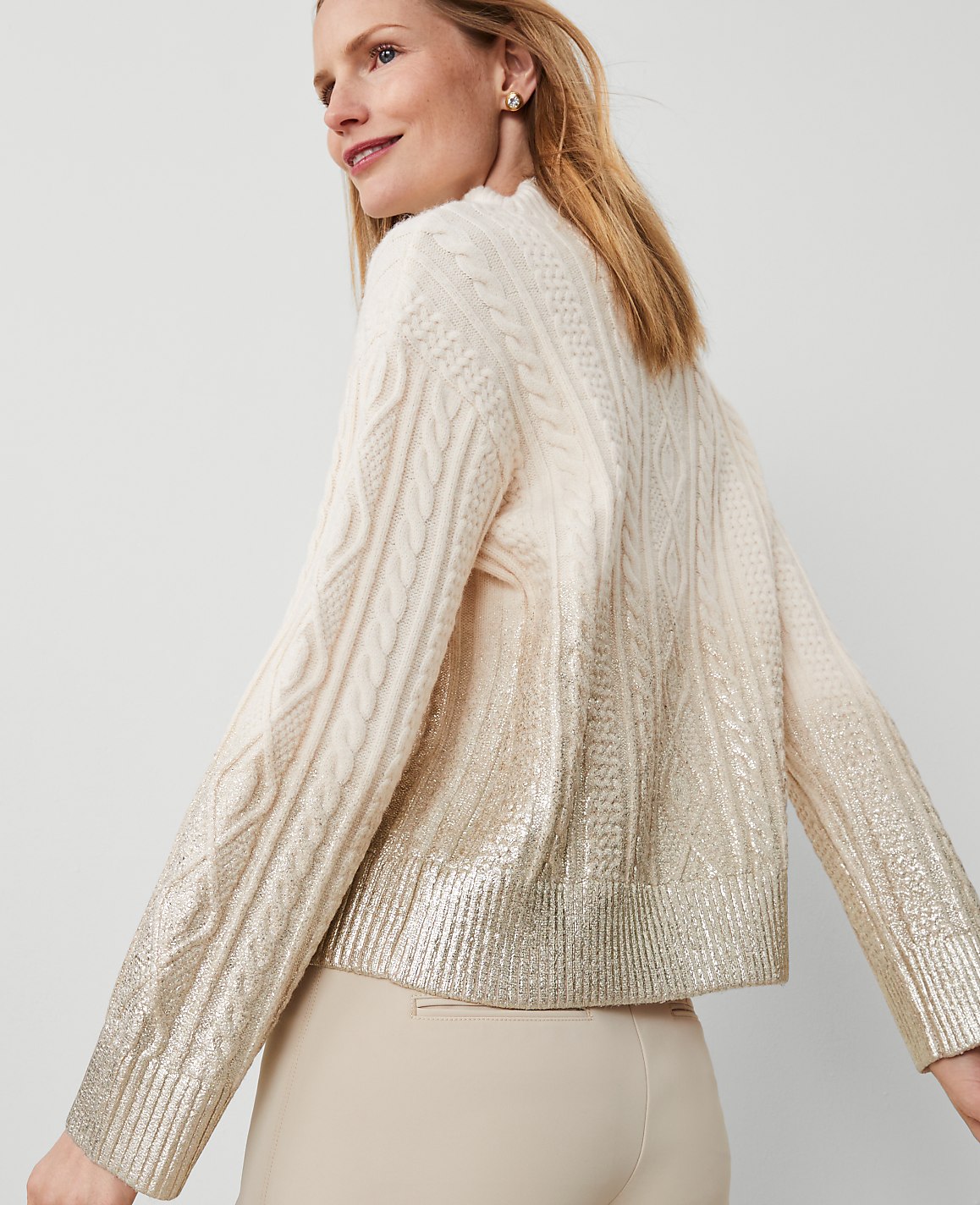 Foil Cable Mock Neck Sweater