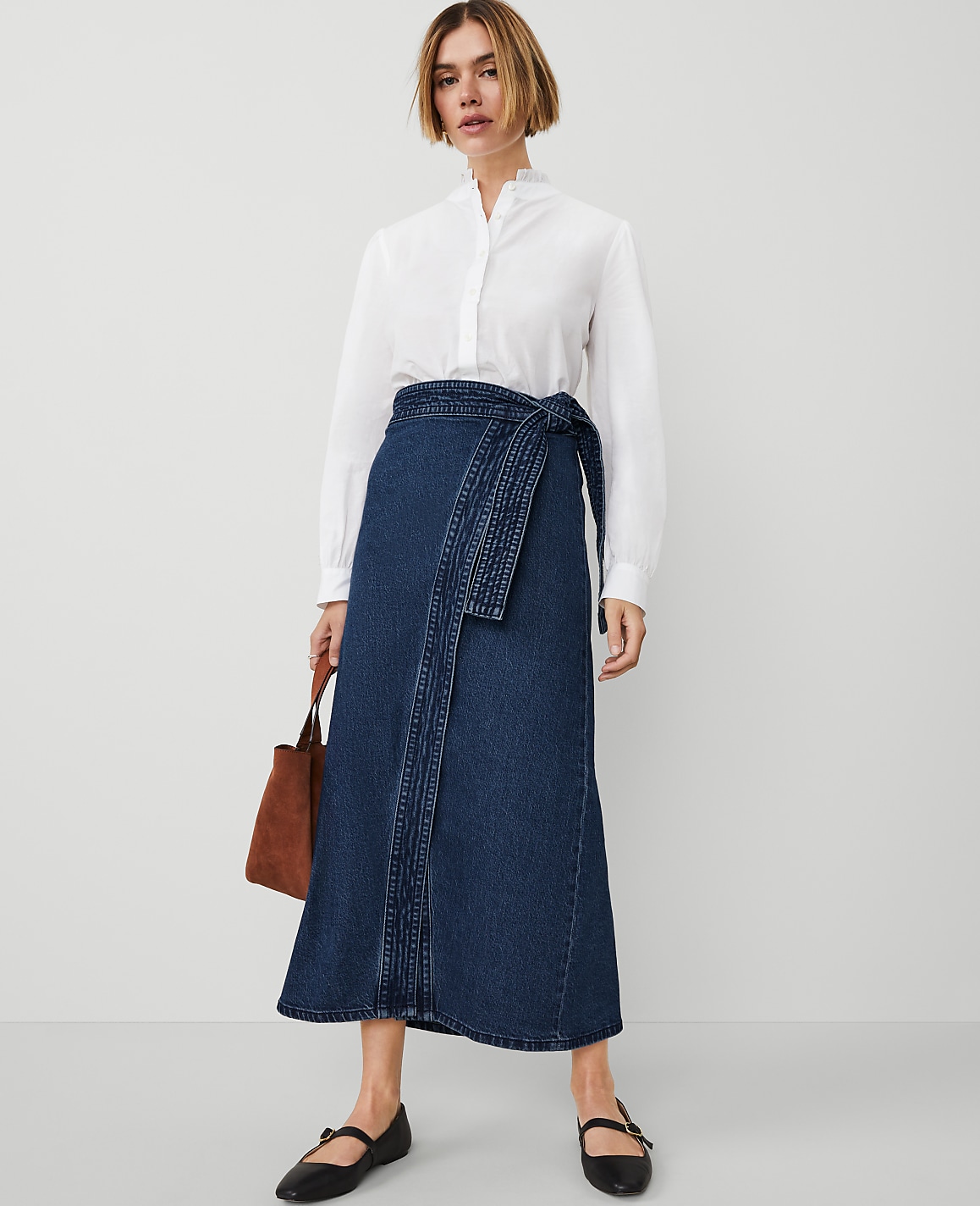 Petite Weekend Collection Denim Wrap Maxi Skirt