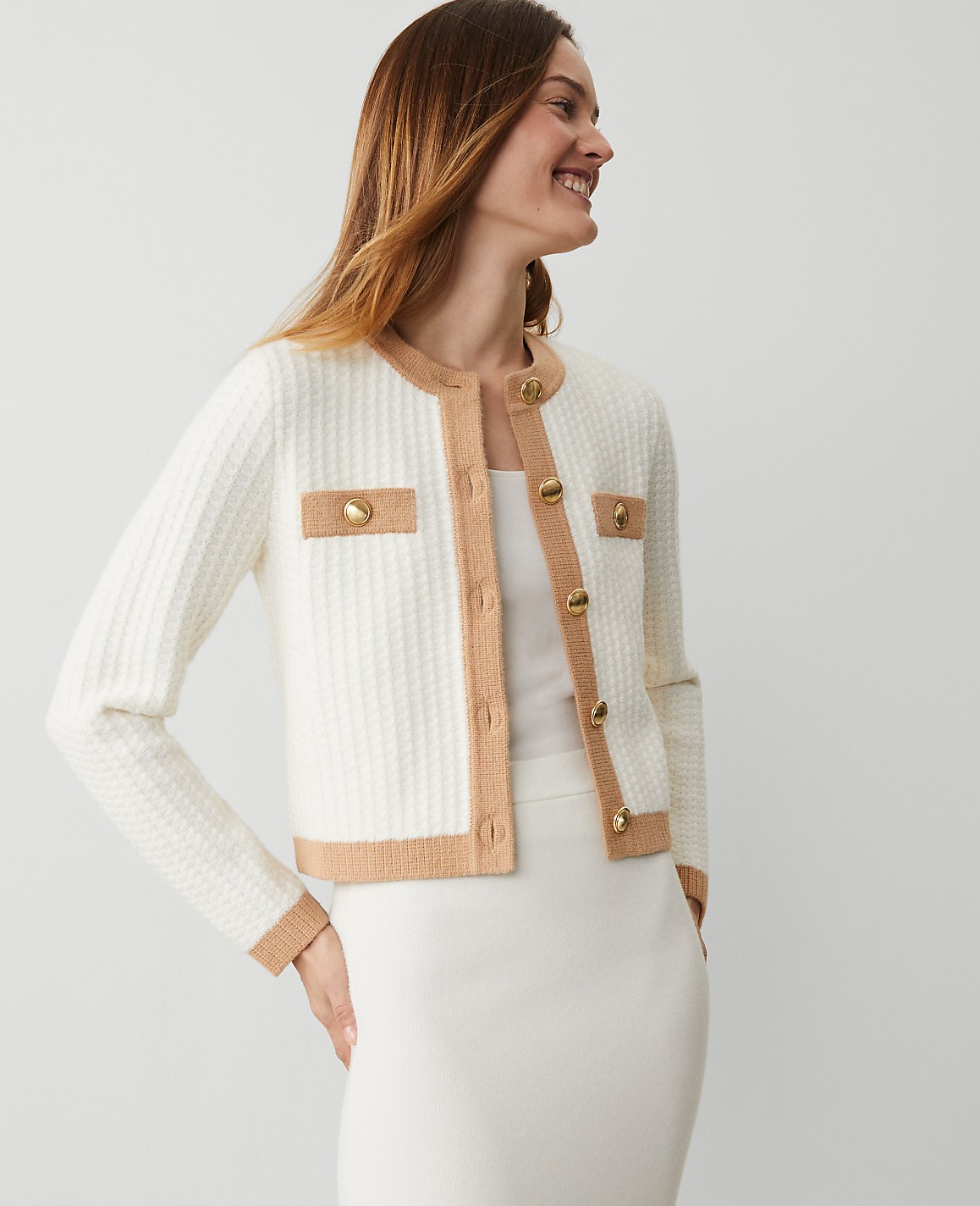 Textured-Stitch Sweater Jacket