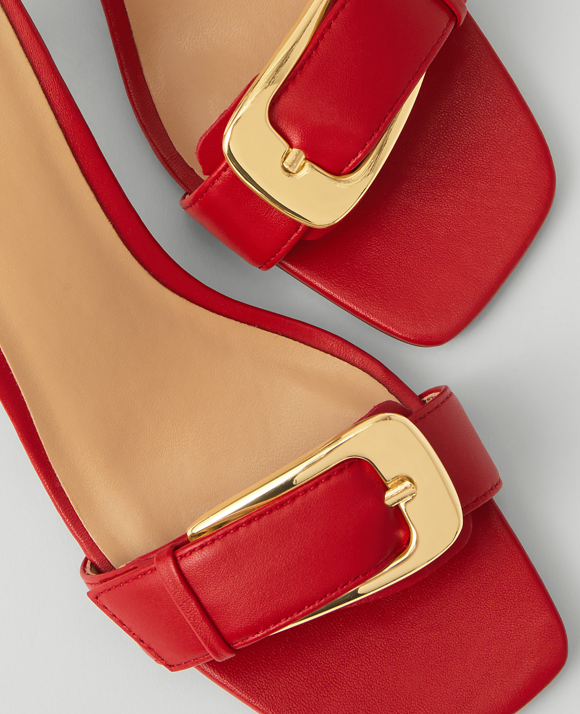 Chunky Buckle Leather Kitten Heel Sandals