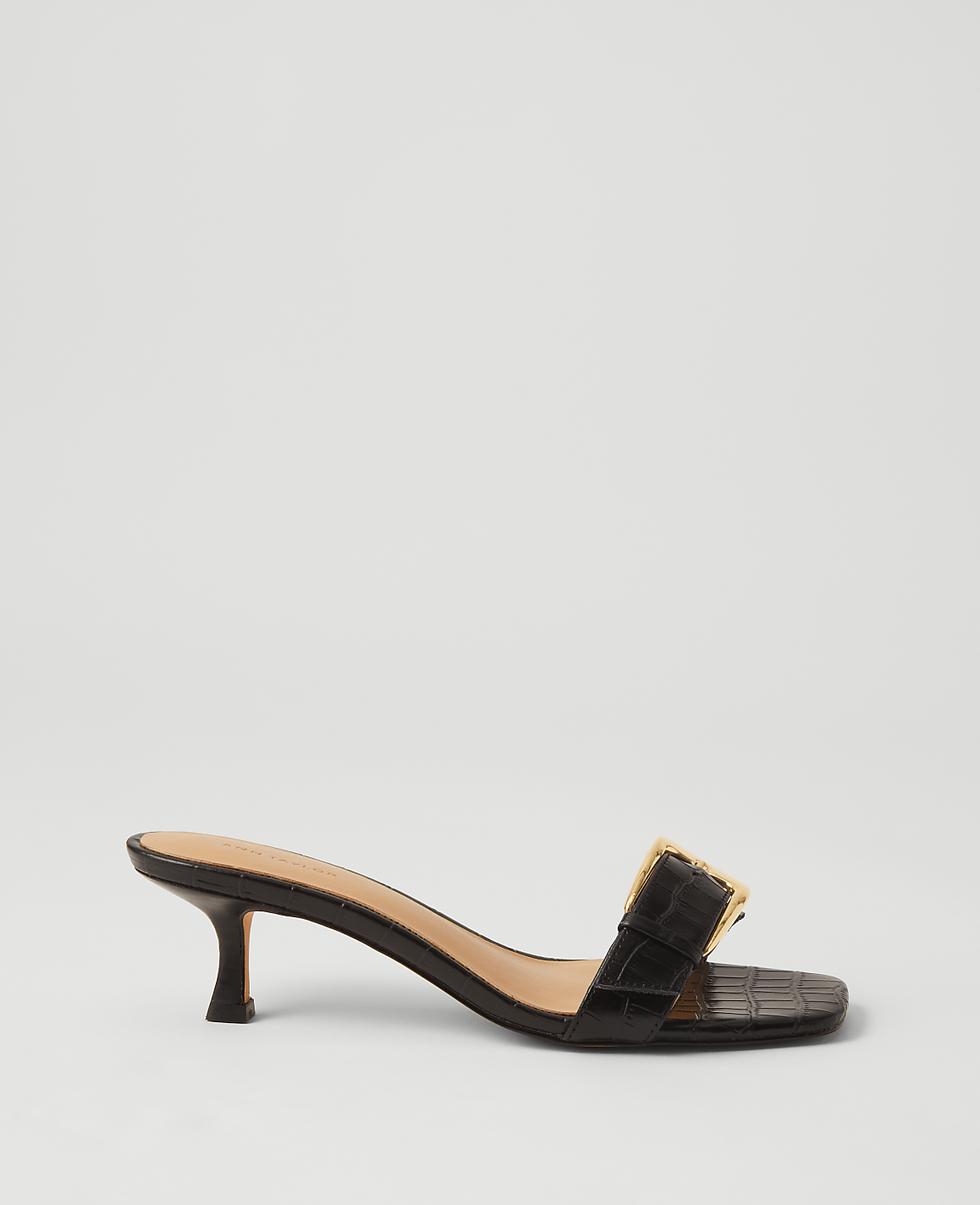 Chunky Buckle Embossed Kitten Heel Sandals
