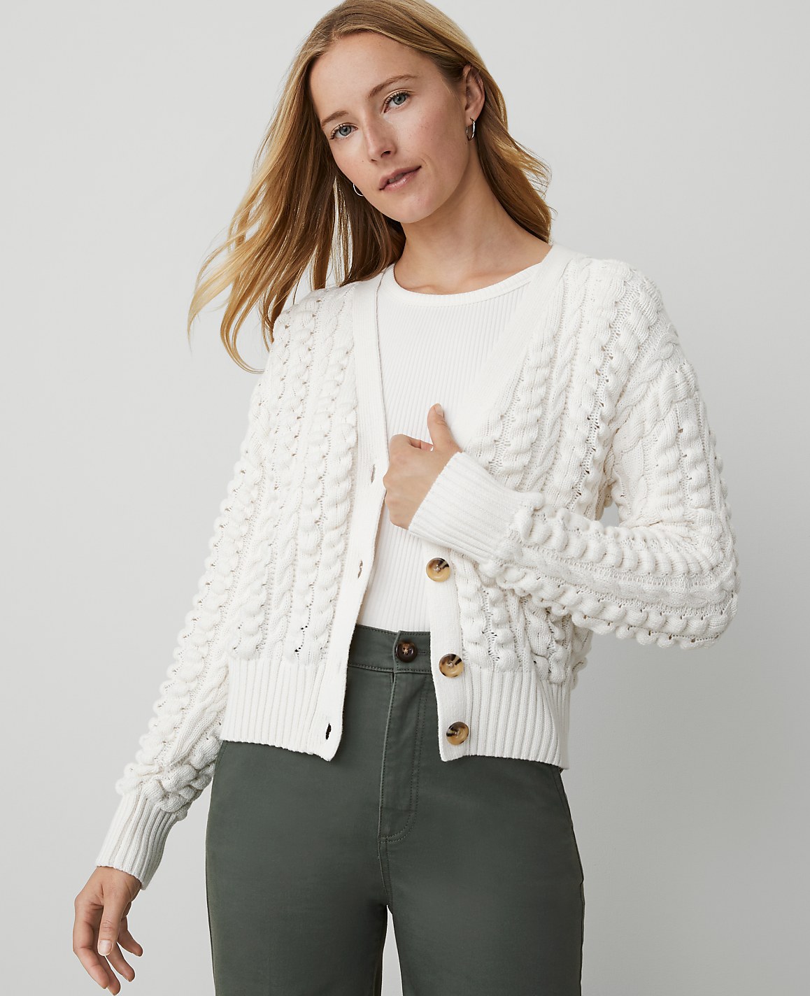 Petite Weekend Collection Stitched V-Neck Cardigan