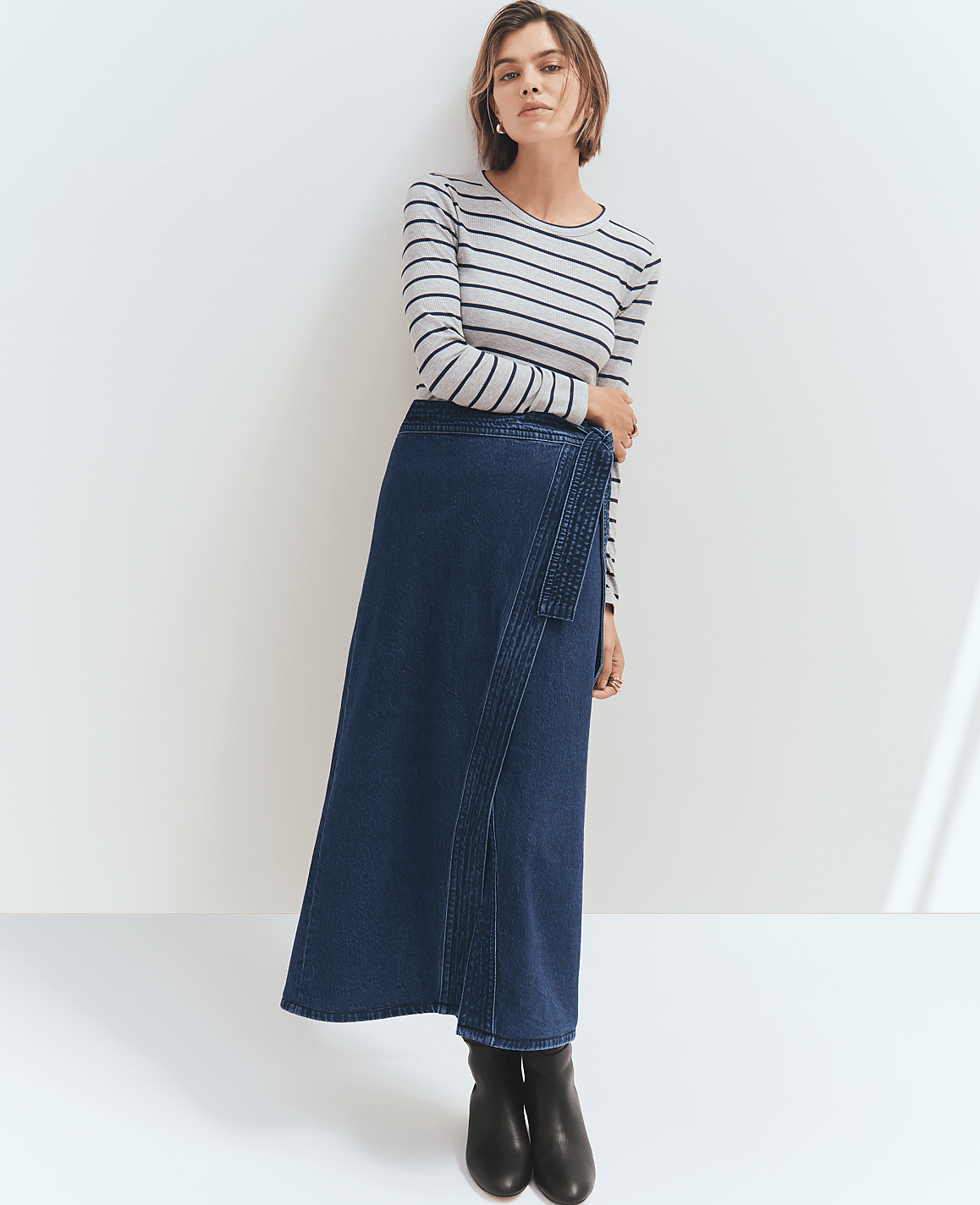 Petite Weekend Collection Denim Wrap Maxi Skirt