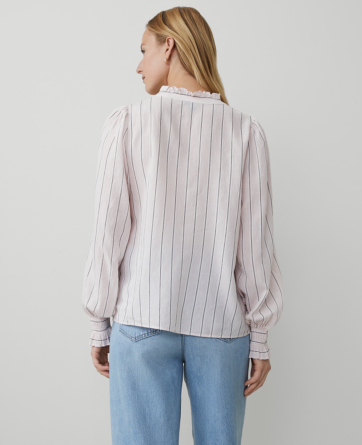 Striped Cutout Smocked Cuff Blouse