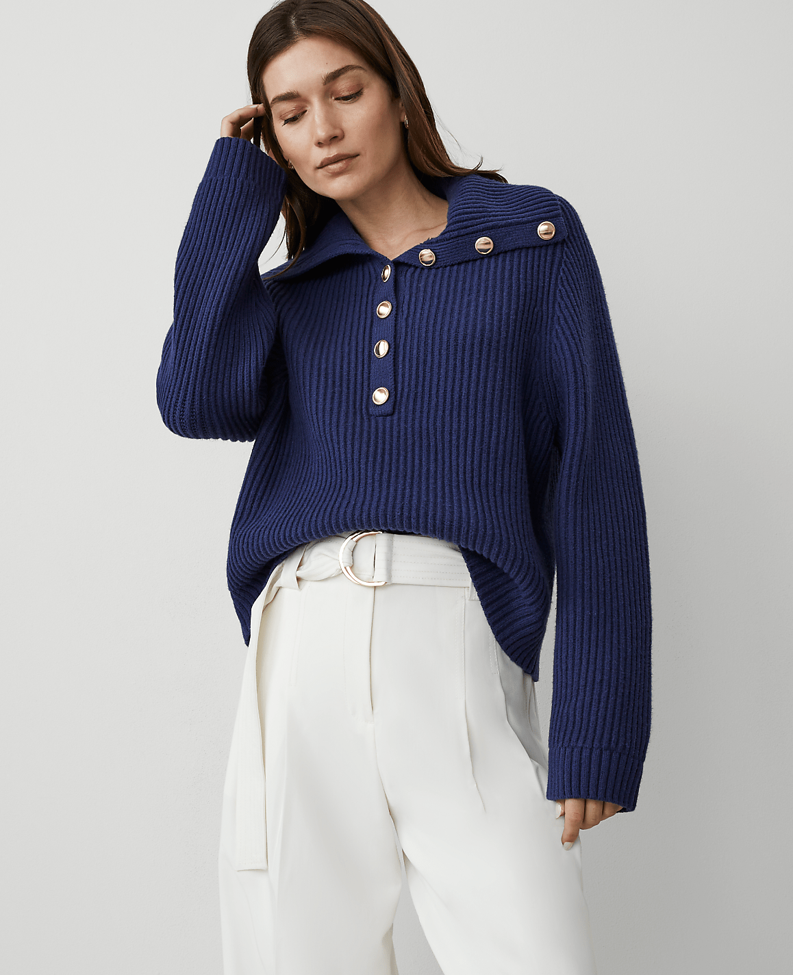 Ribbed Button Sweater