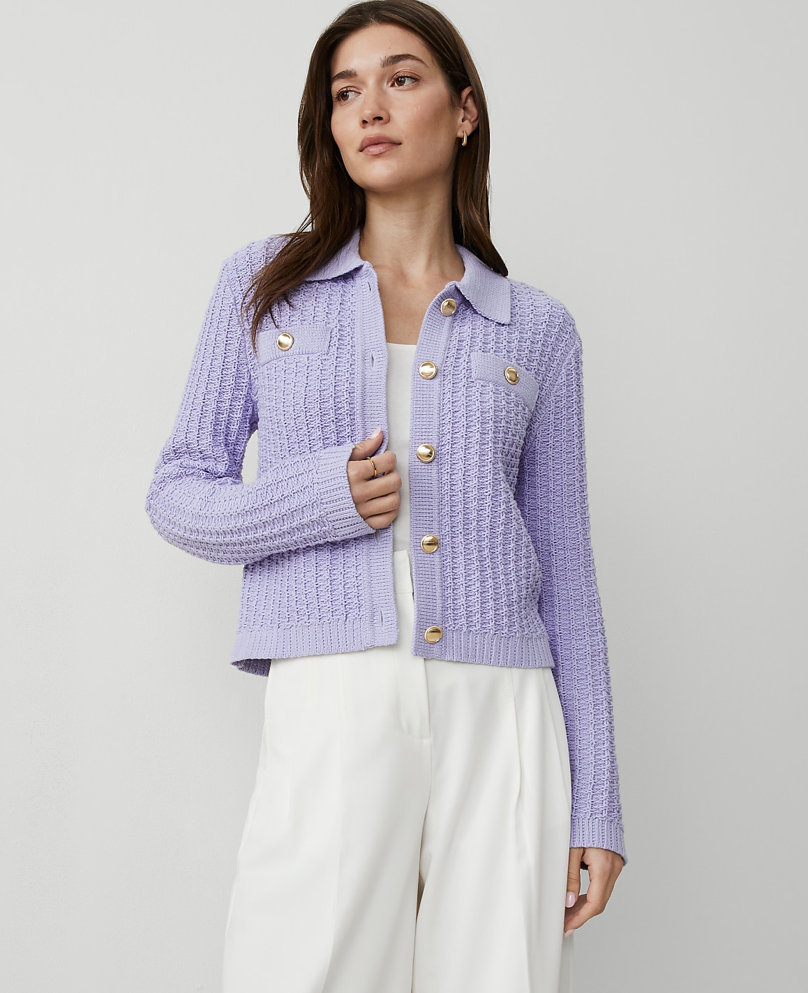 Stitched Collared Sweater Jacket