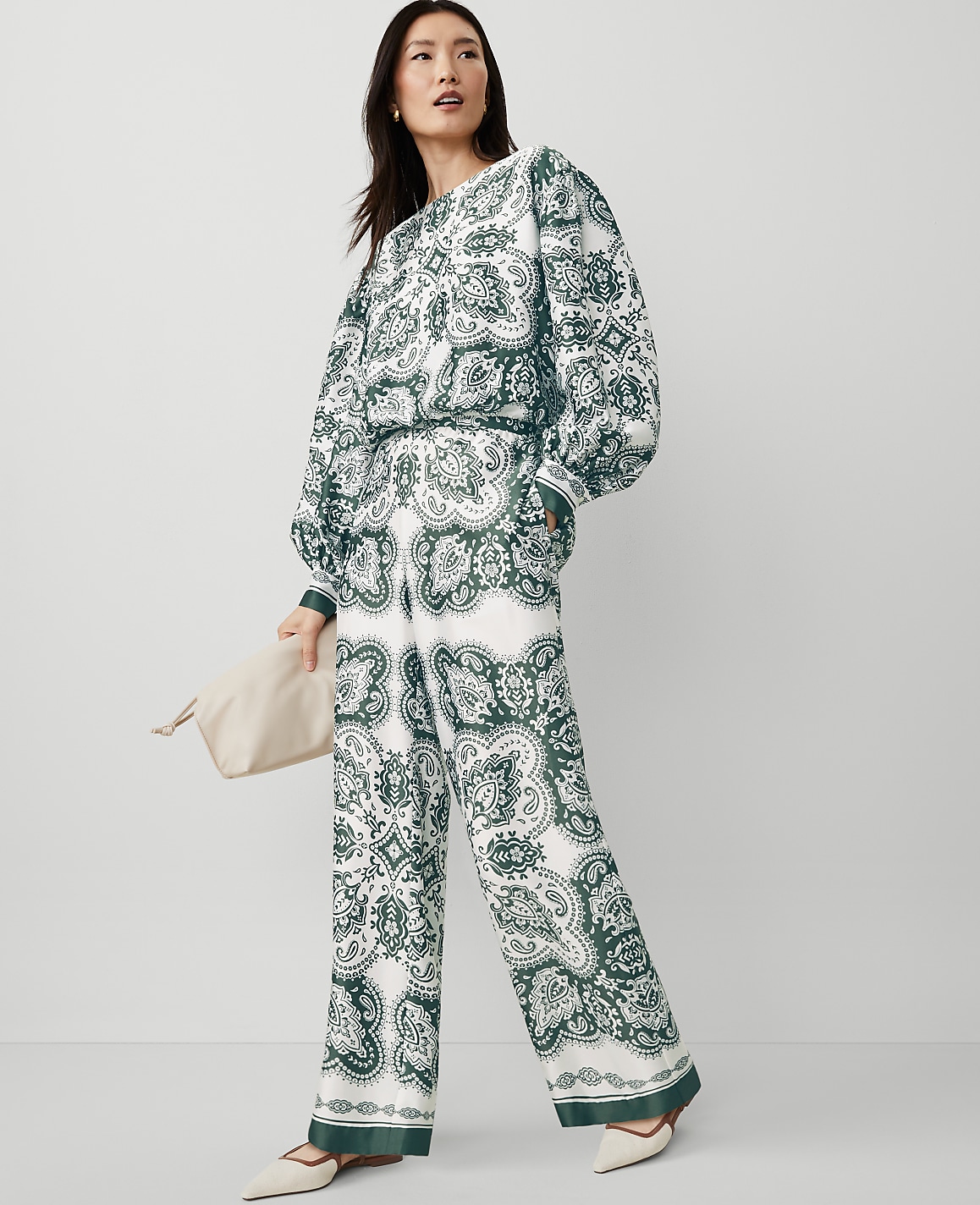 The Petite Easy Wide-Leg Pant in Paisley Satin
