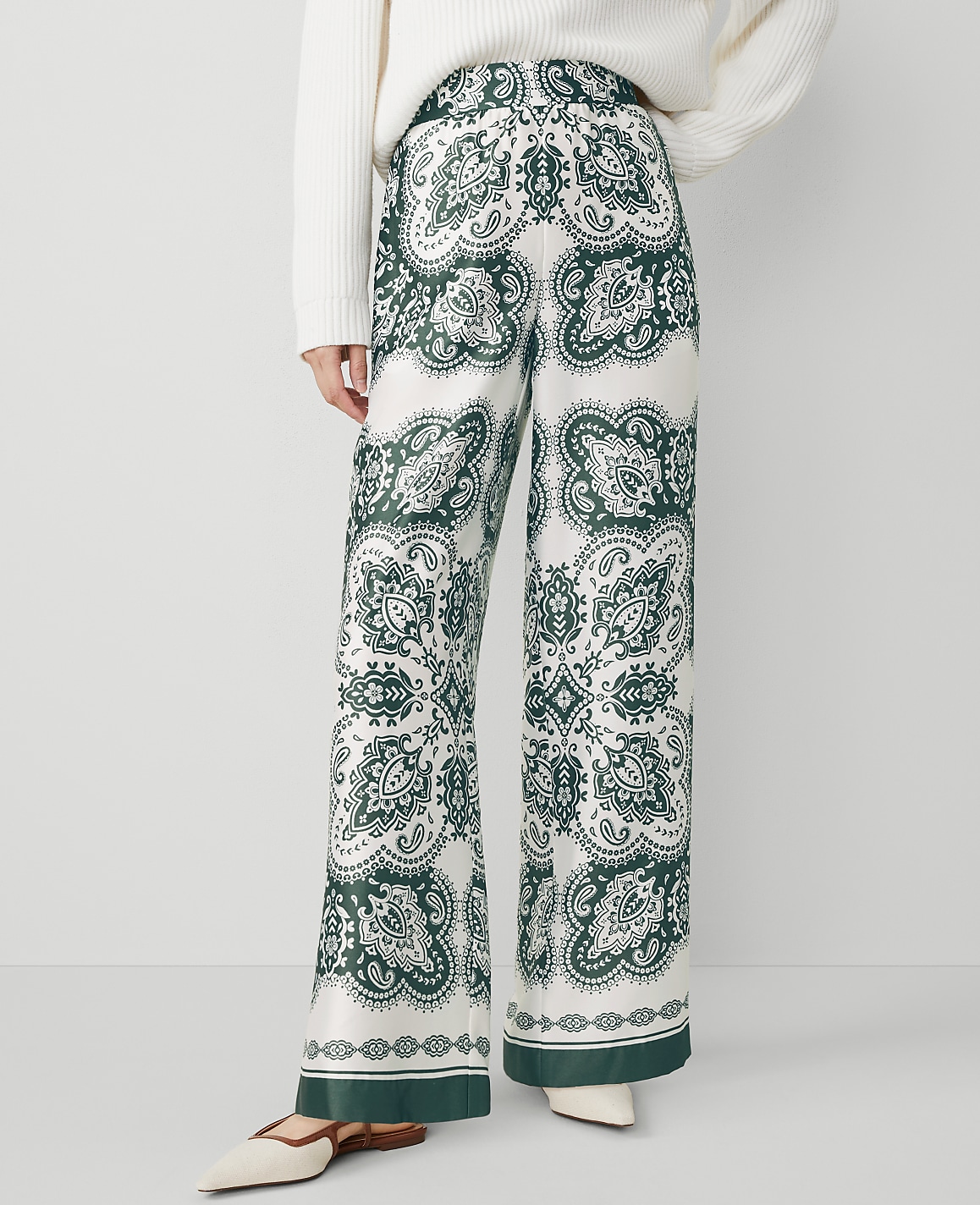 The Petite Easy Wide-Leg Pant in Paisley Satin