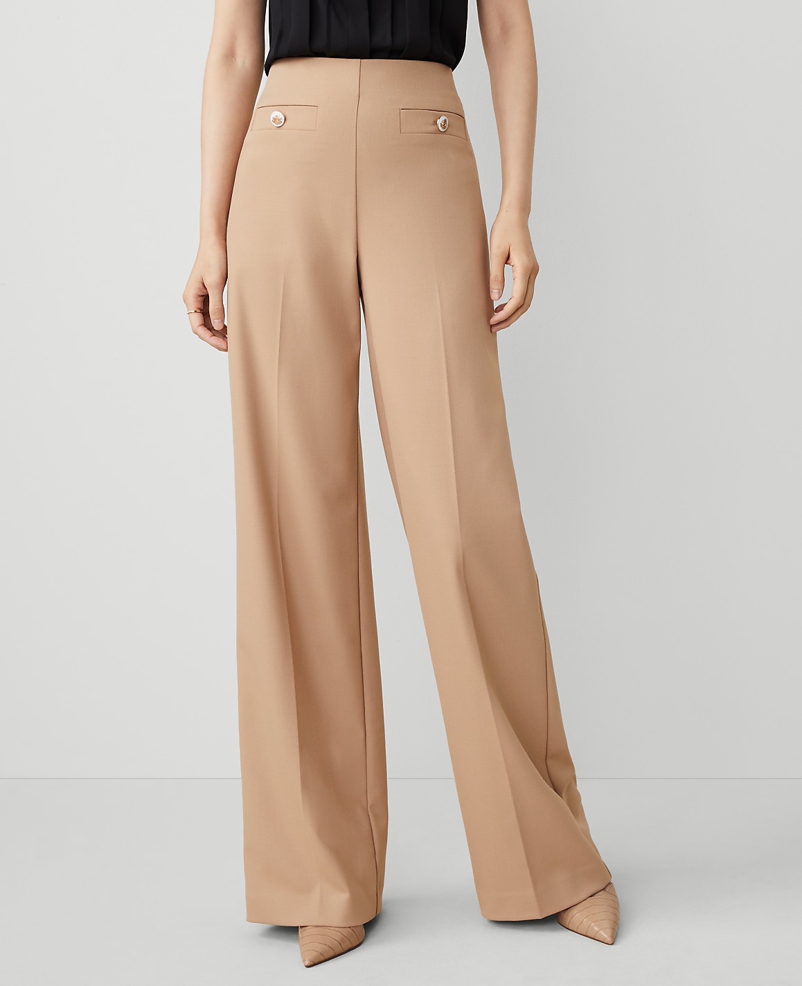 The Petite Button Trim Sailor Wide-Leg Pant