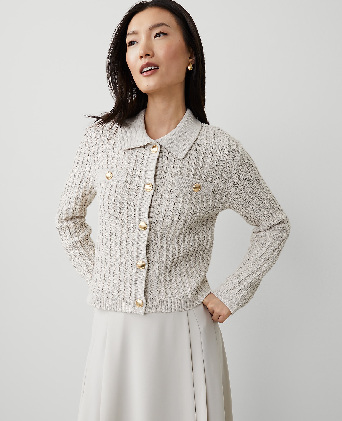 Stitched Collared Sweater Jacket