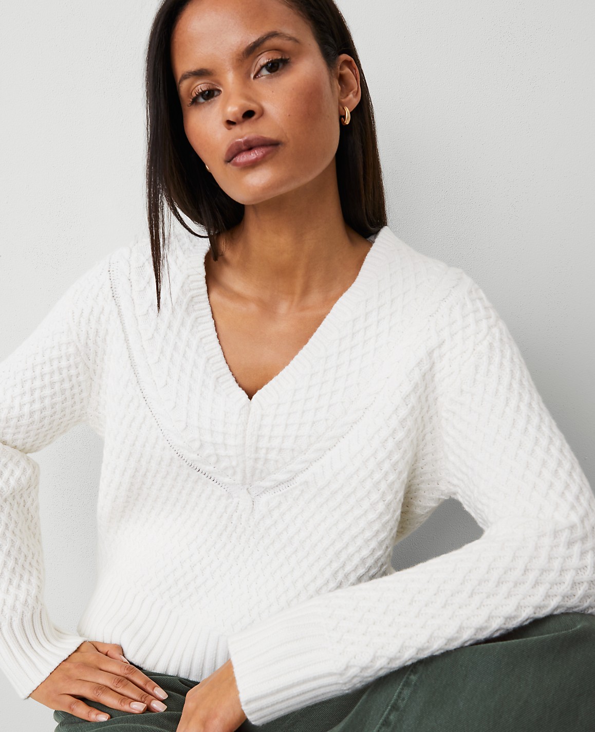 Petite Geo Stitch V-Neck Sweater