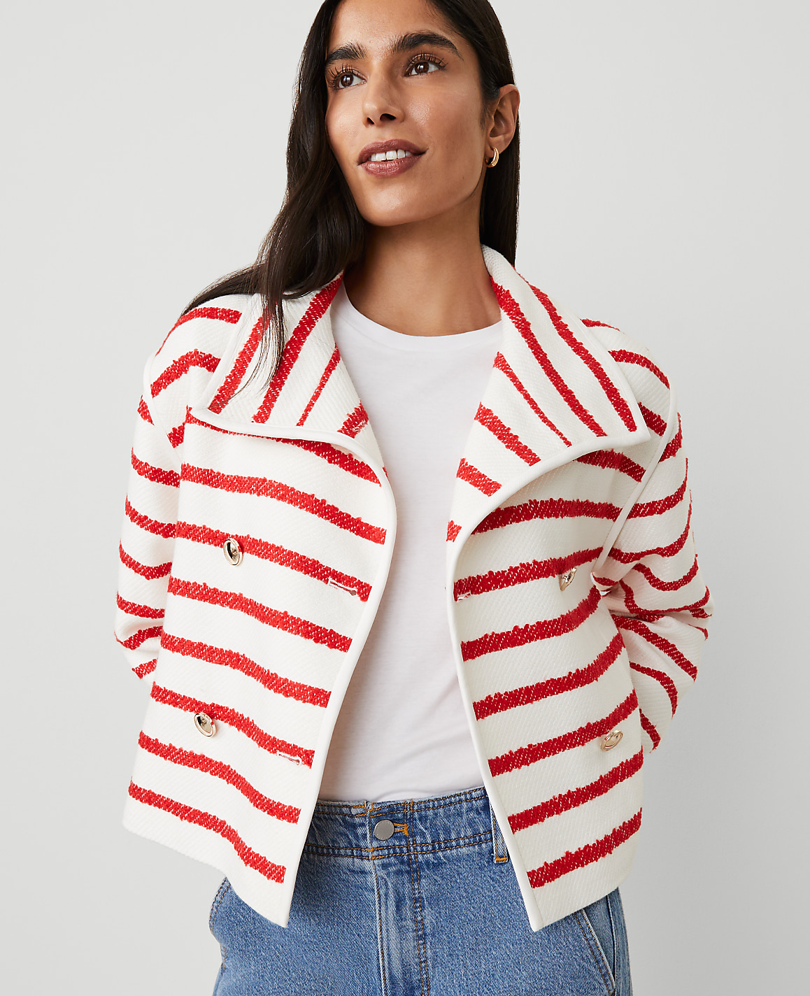 Petite Tweed Oversized Double Breasted Jacket