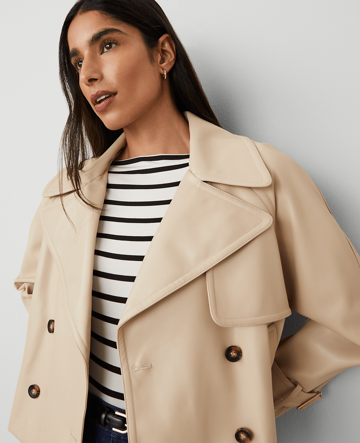 Faux Leather Cropped Trench Jacket