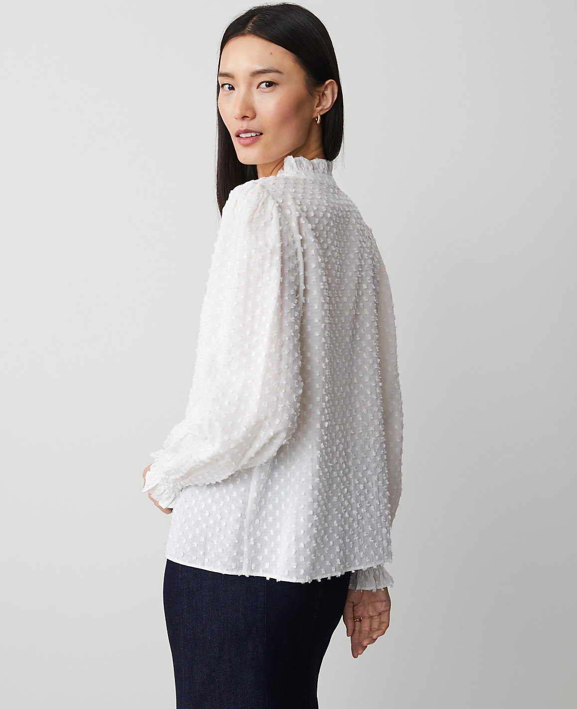 Clip Cutout Smocked Cuff Blouse