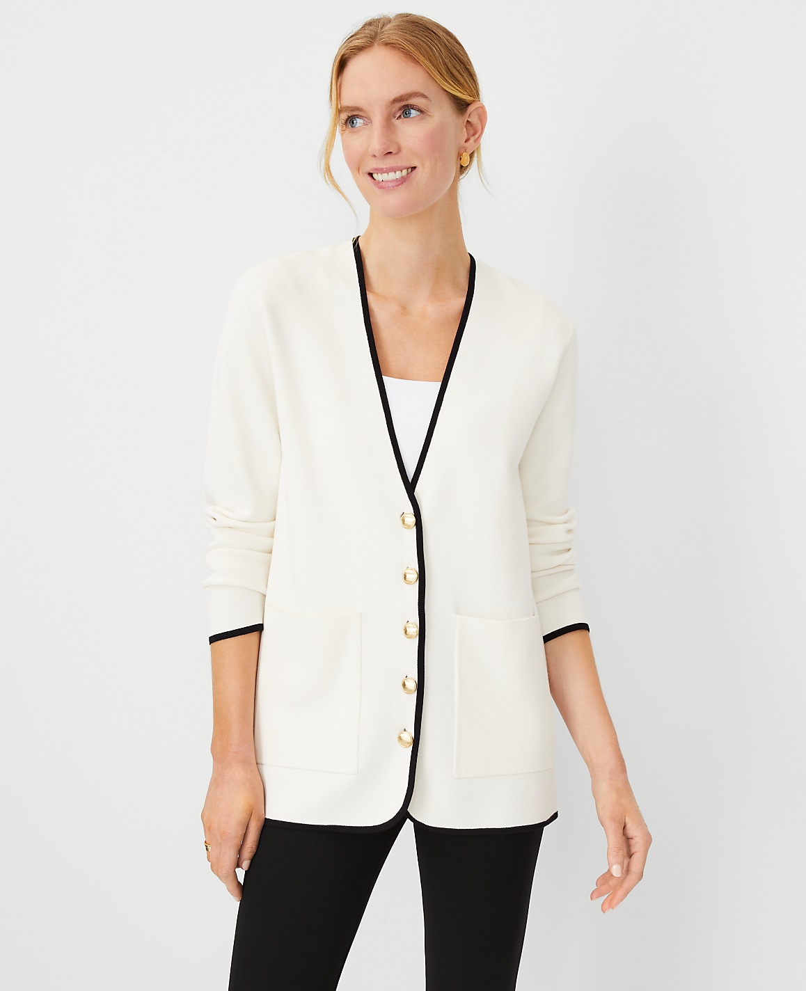 Tipped V-Neck Sweater Blazer