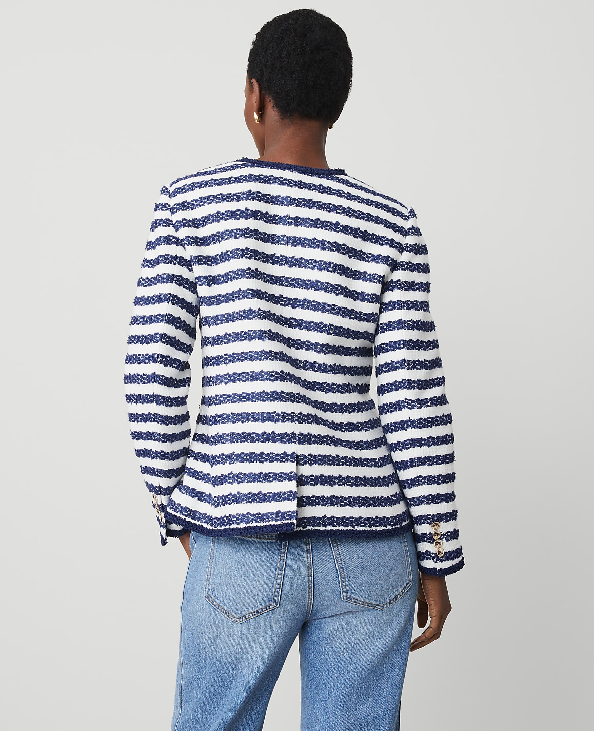 Striped Boucl&eacute; Tweed Fitted Jacket