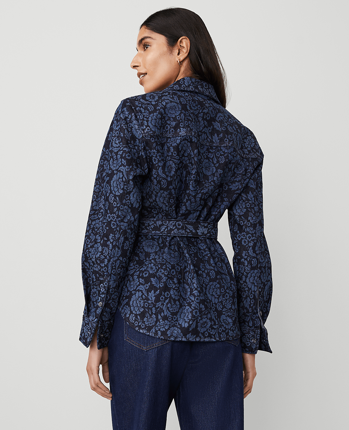 Floral Flared Denim Shirt