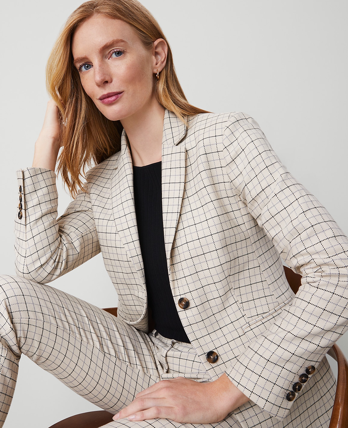 The Petite Greenwich Blazer in Plaid Stretch Cotton