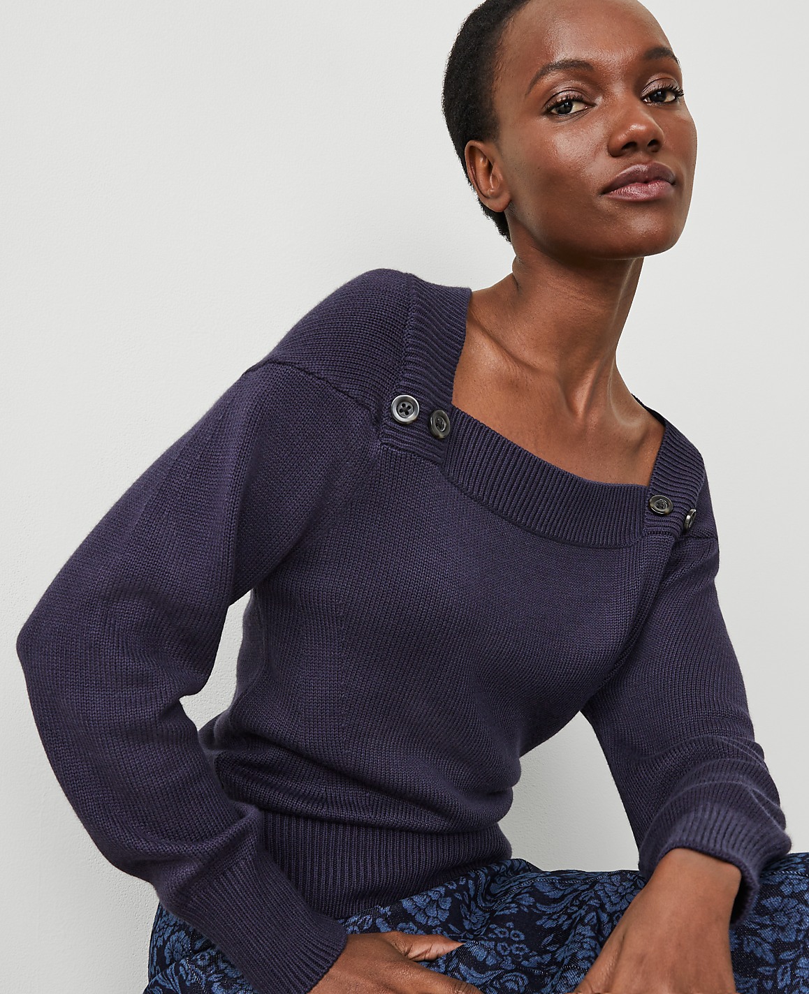 Button Envelope Neck Sweater