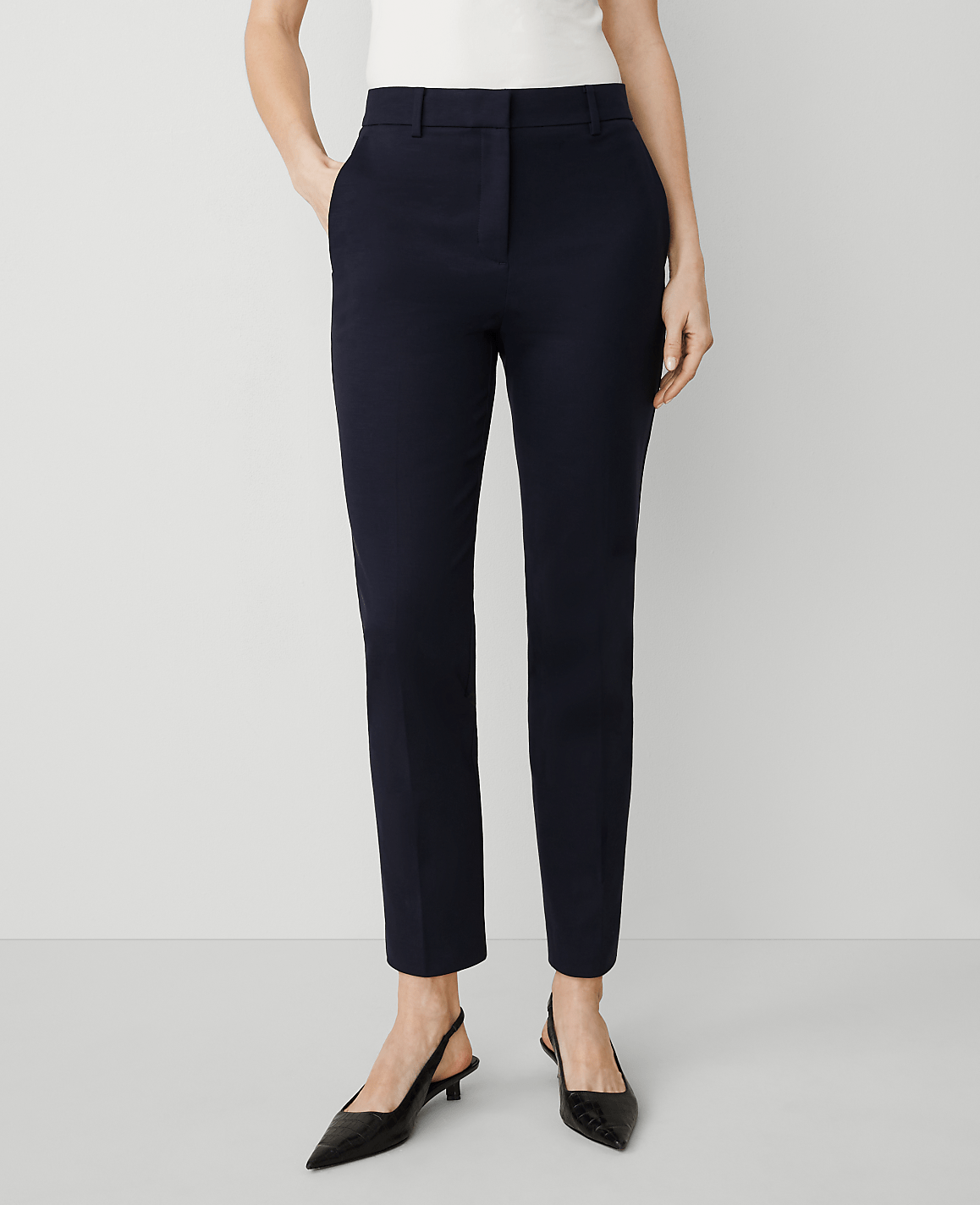 The Petite High Rise Everyday Ankle Pant in Stretch Cotton