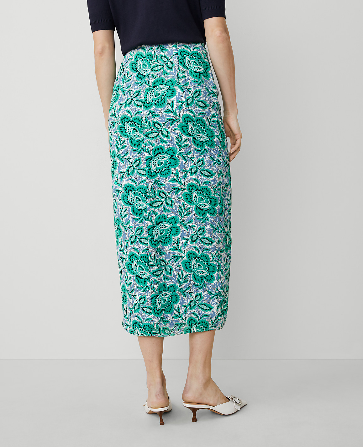 Petite Floral Ruched Midi Skirt