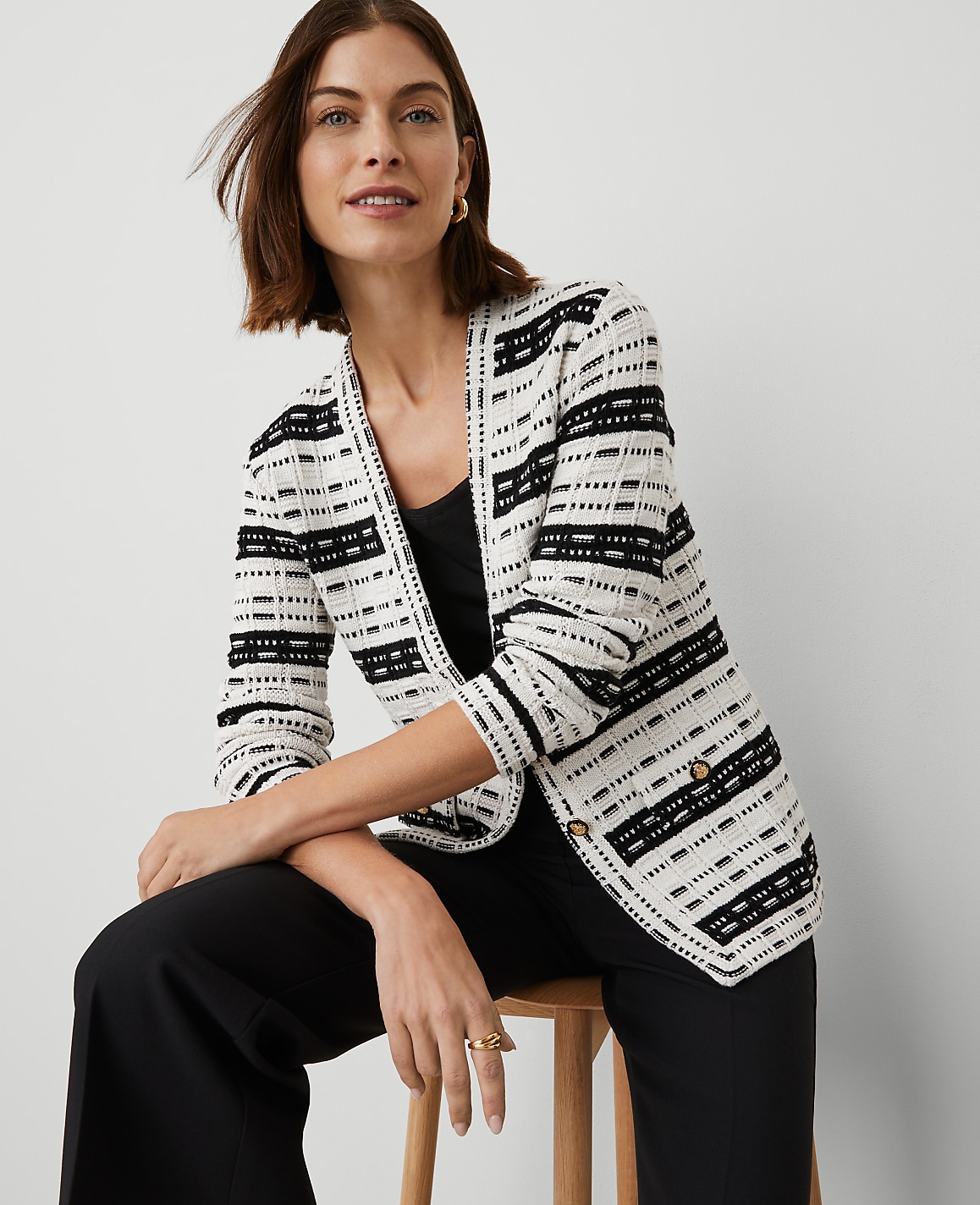 Petite Striped Tweed Sweater Jacket