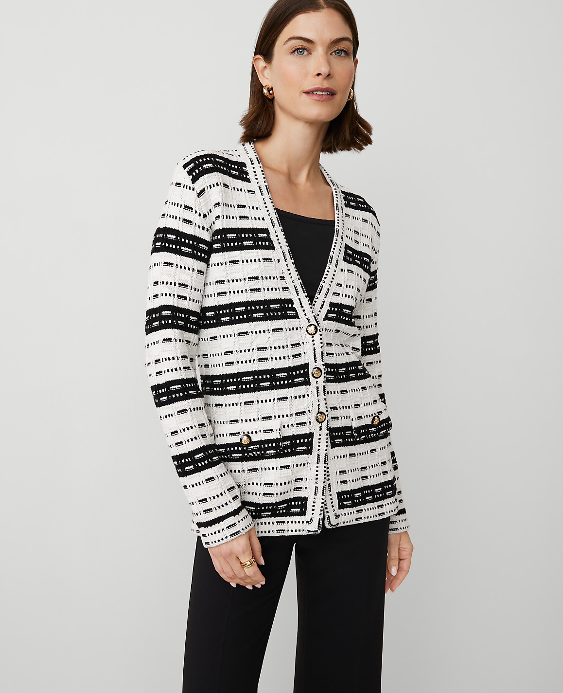Petite Striped Tweed Sweater Jacket