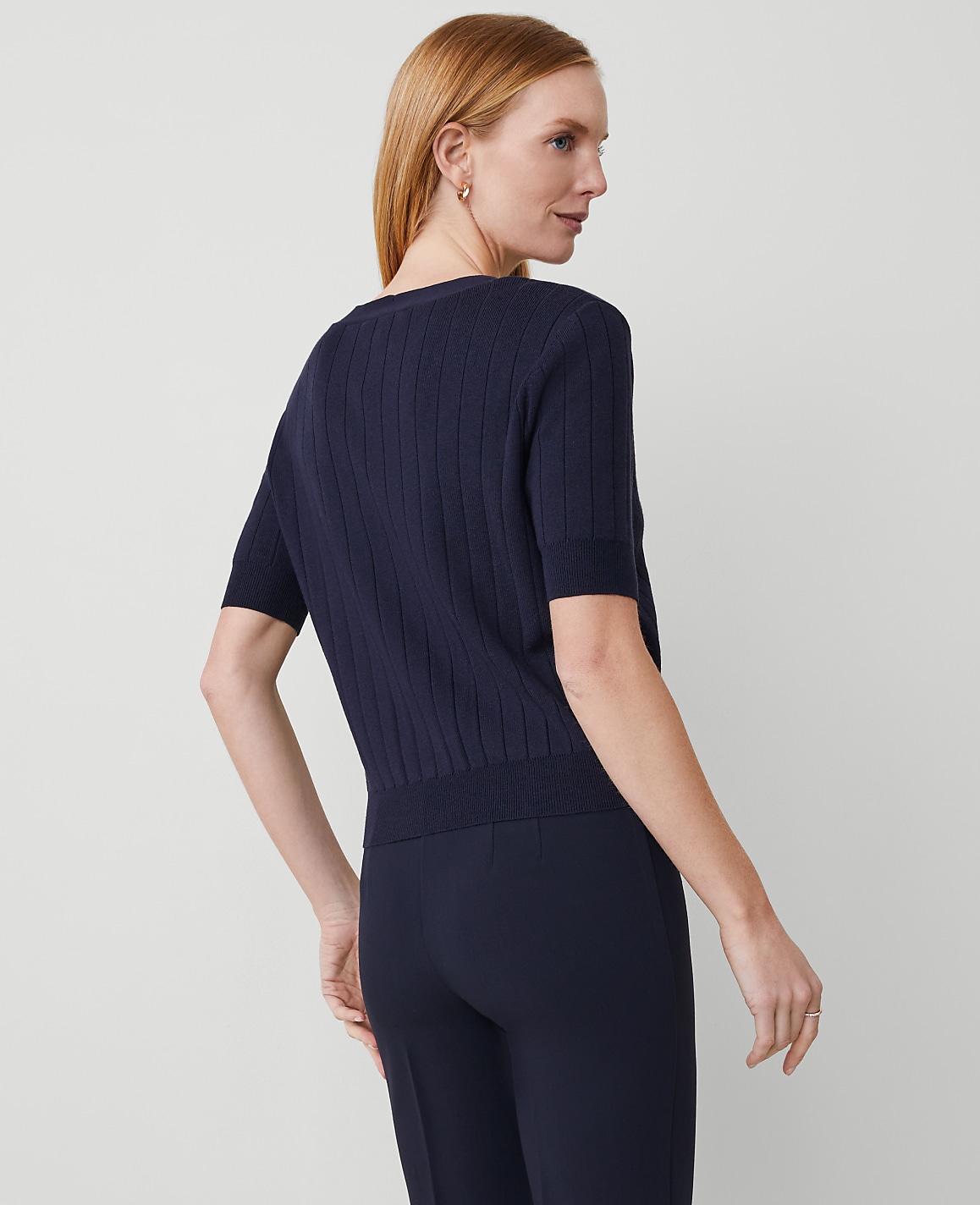 Ribbed Short-Sleeve Pocket Cardigan