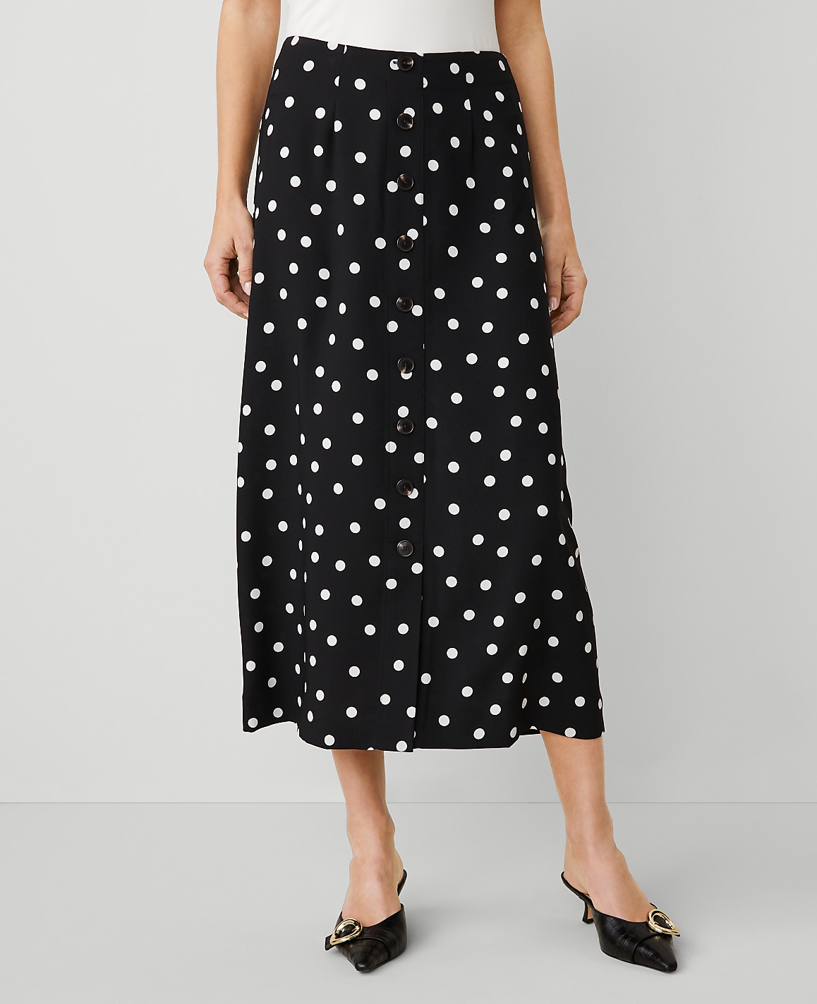 Dotted Crepe Button Midi Skirt