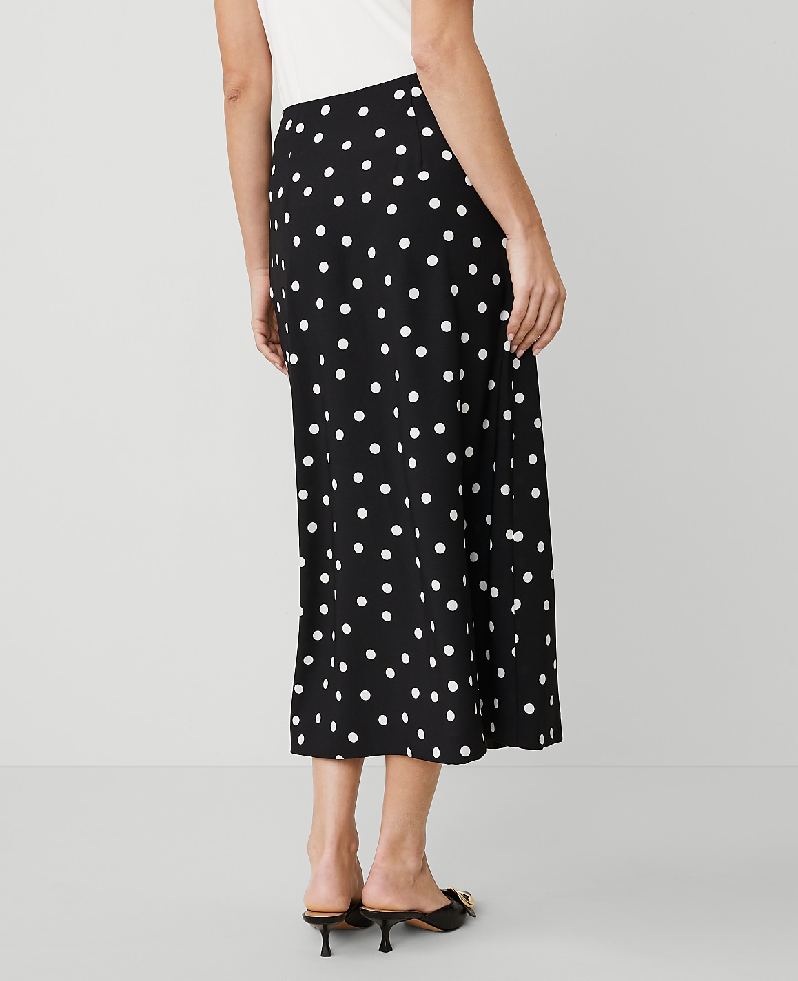 Dotted Crepe Button Midi Skirt