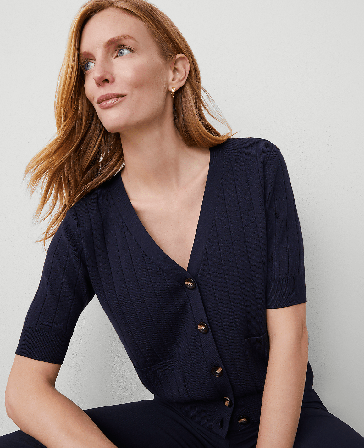 Ribbed Short-Sleeve Pocket Cardigan