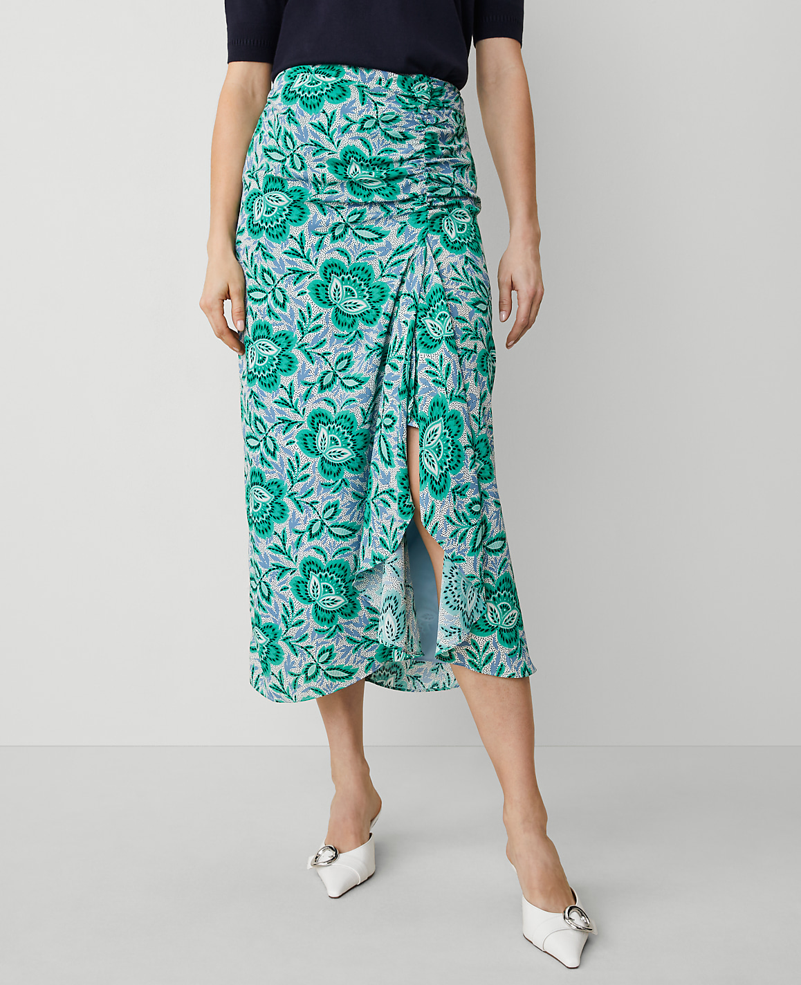 Floral Ruched Midi Skirt