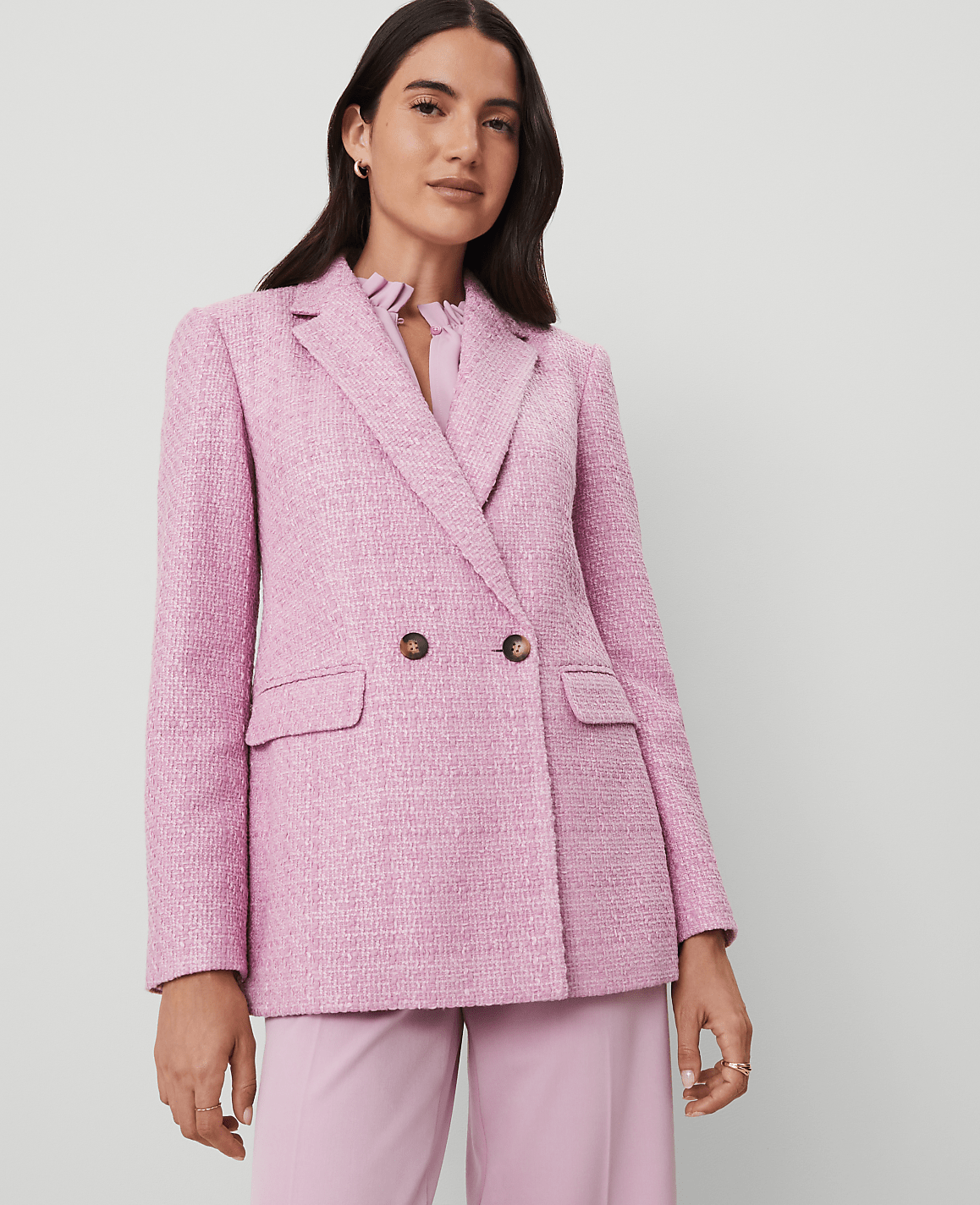 Petite Tweed Double Breasted Blazer