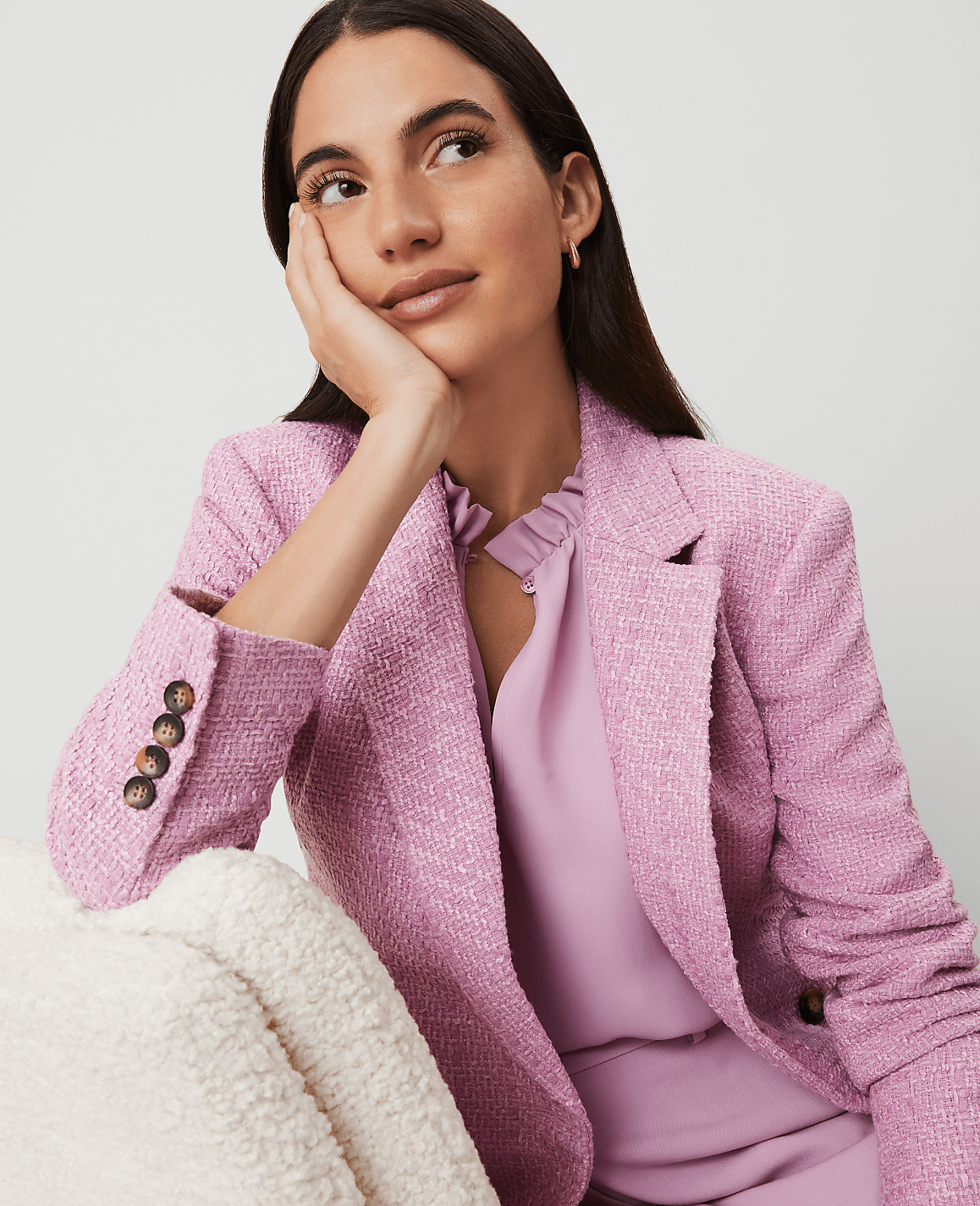 Petite Tweed Double Breasted Blazer