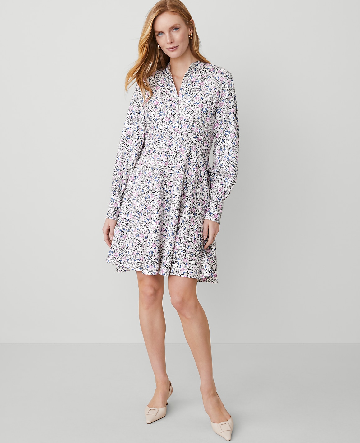 Petite Floral Puff Sleeve Flare Dress