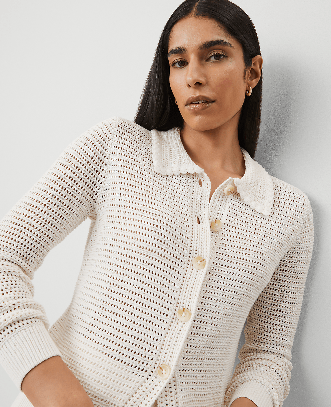 Petite Crochet-Collar Cardigan