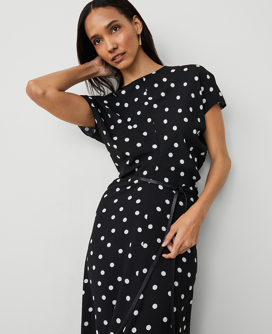 Dotted Crepe Column Midi Dress