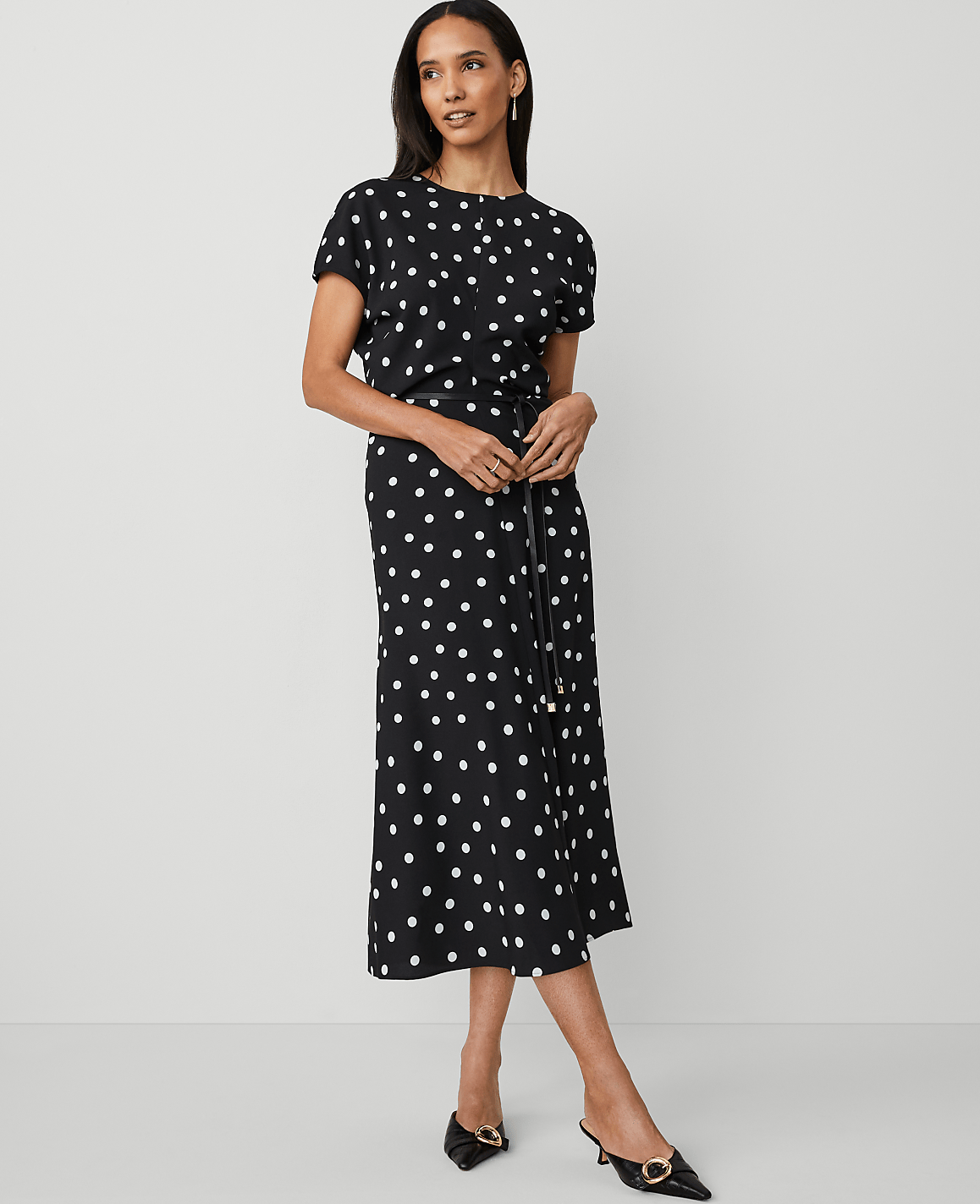 Petite Dotted Crepe Column Midi Dress