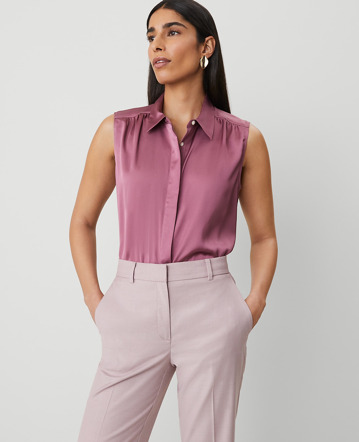Shirred Yoke Sleeveless Shirt