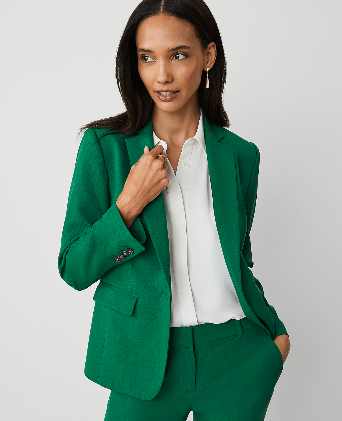 The Petite Notched One-Button Blazer in Textured Drape