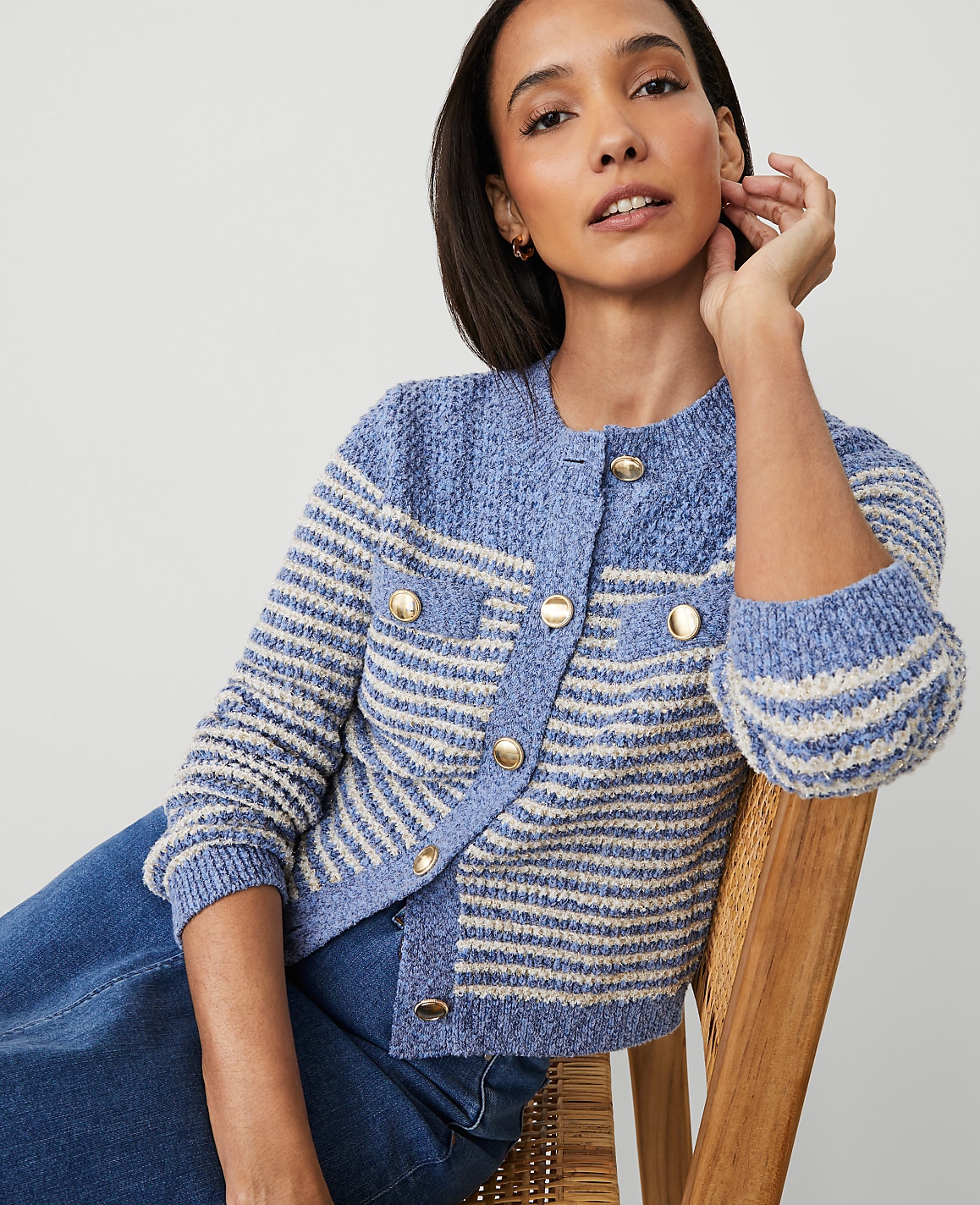 Denim Striped Sweater Jacket