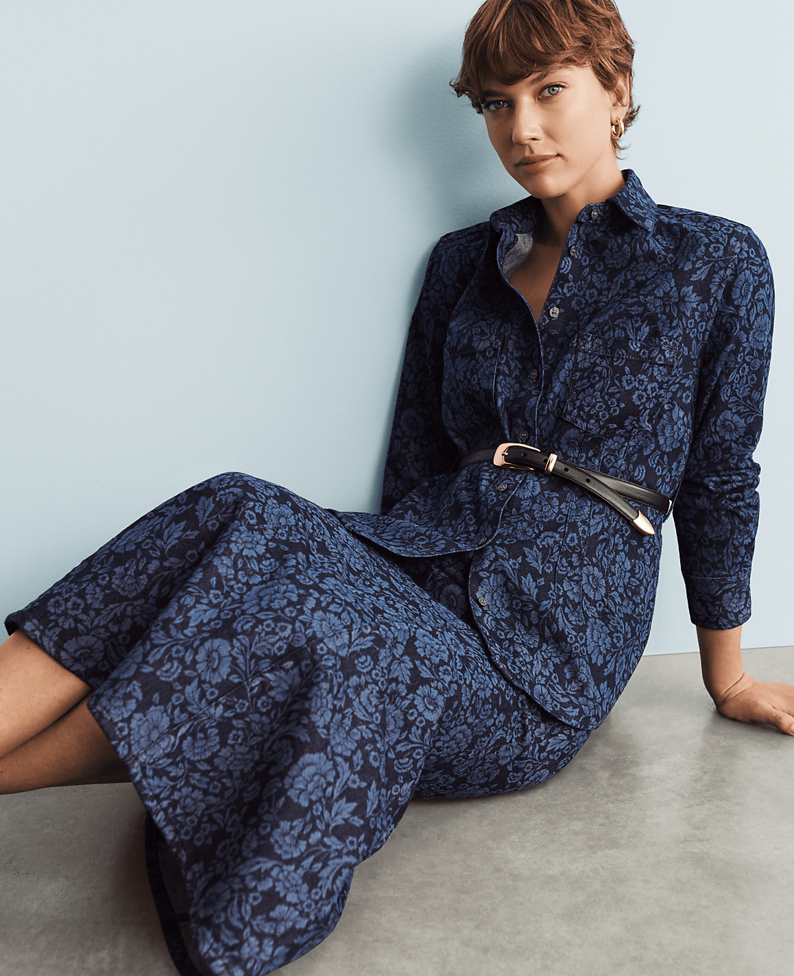 Floral Flared Denim Shirt