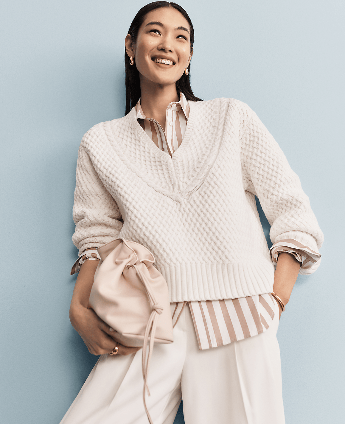 Geo Stitch V-Neck Sweater