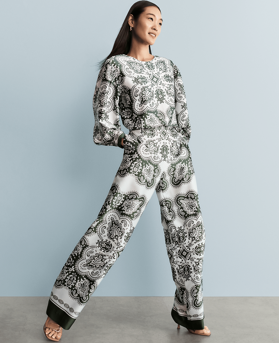 The Easy Wide-Leg Pant in Paisley Satin