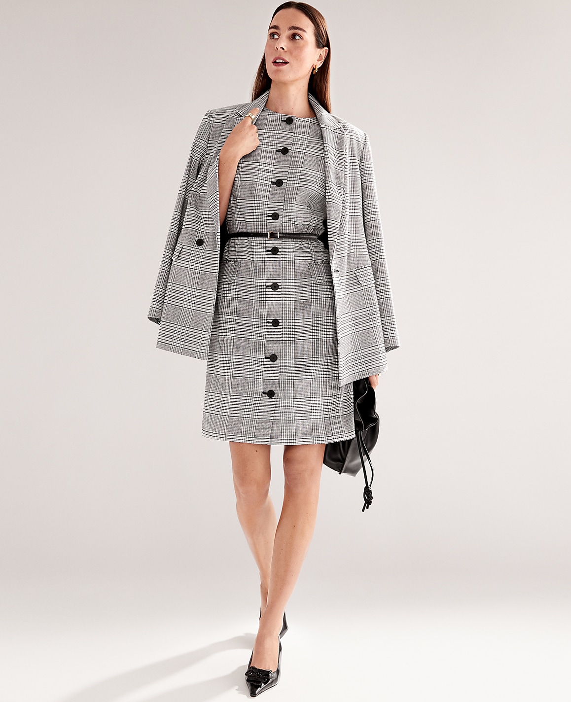 The Button Shift Dress in Plaid