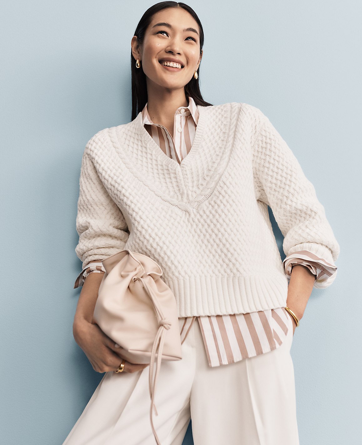 Petite Geo Stitch V-Neck Sweater