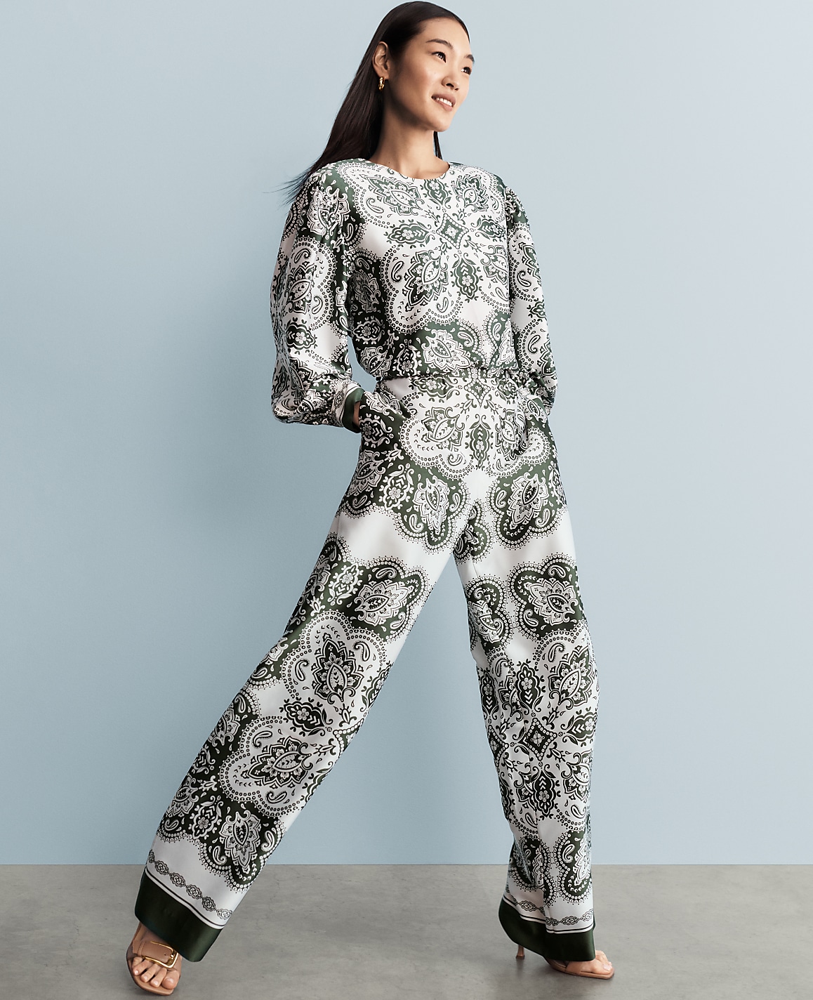 The Petite Easy Wide-Leg Pant in Paisley Satin