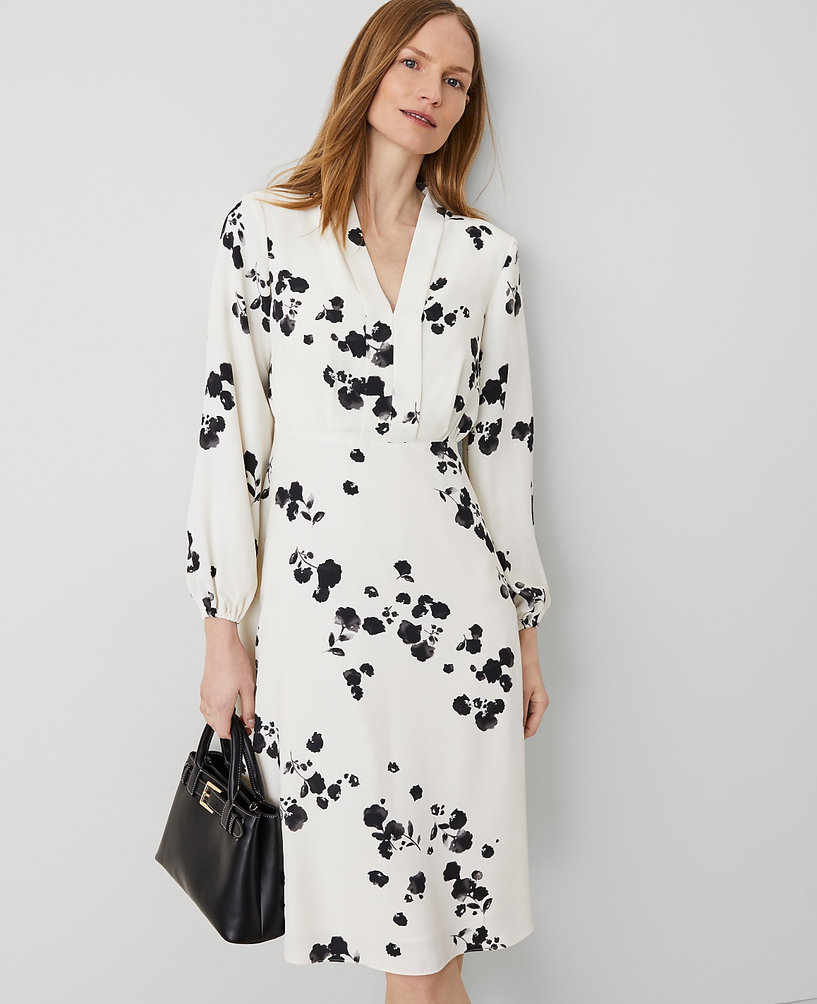 Floral Shawl Collar Flare Dress