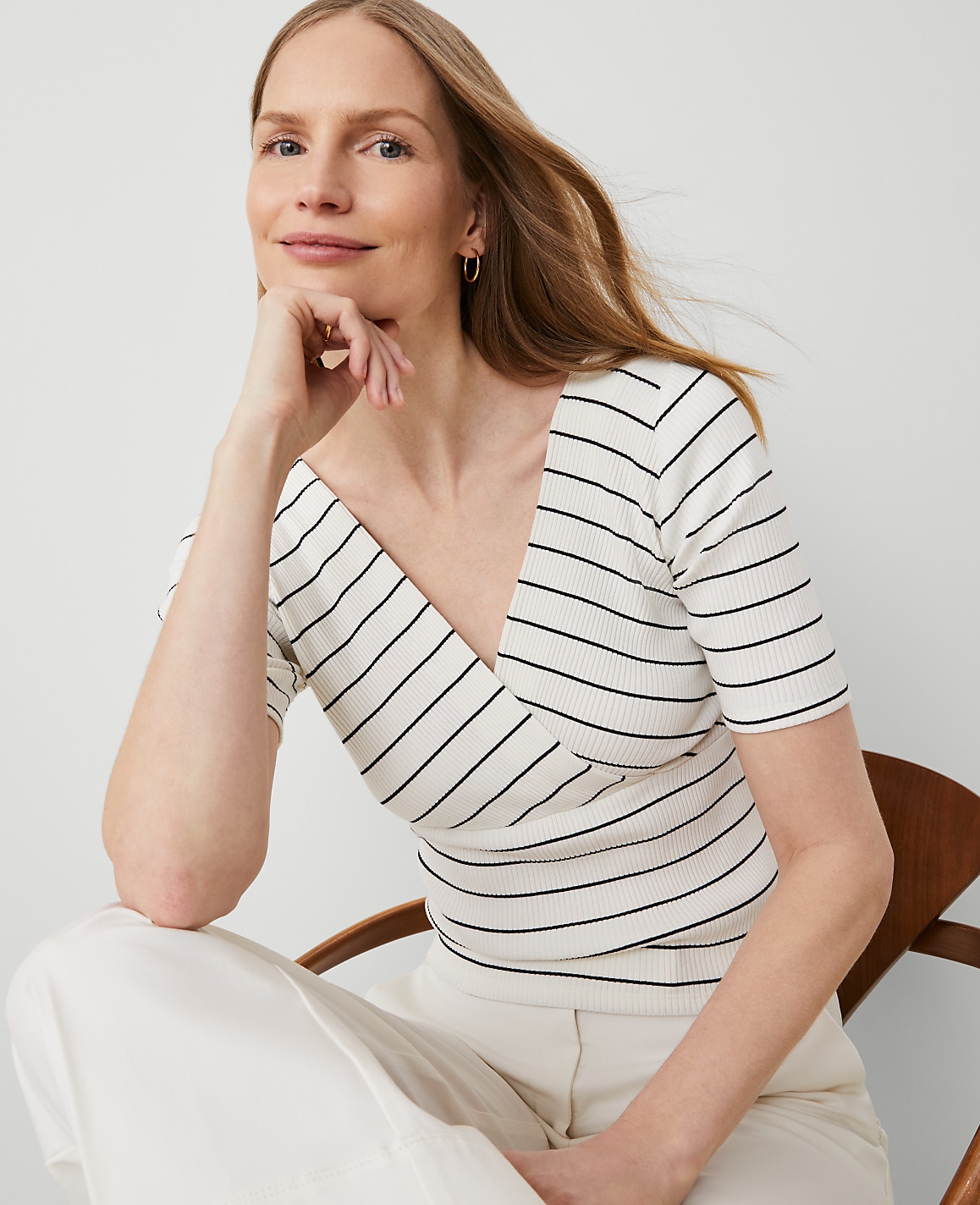 Striped Crossover Neck Top