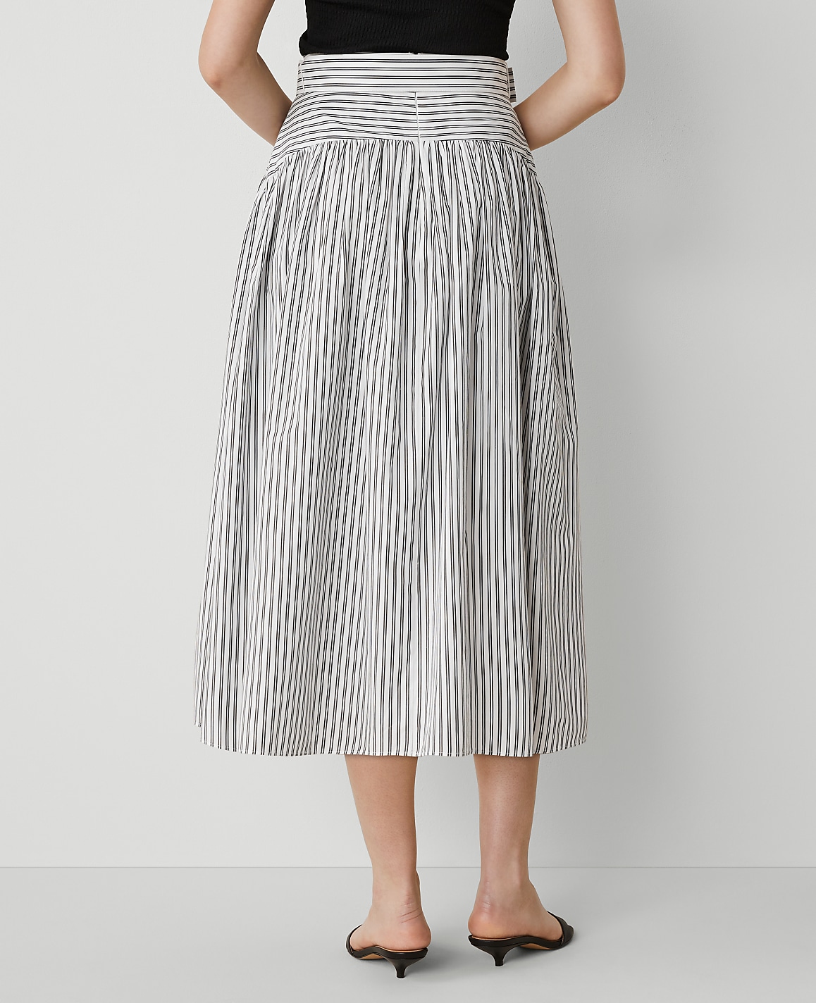 Striped Belted Yoke Midi Skirt